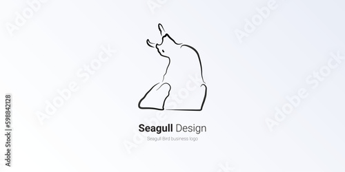 Laughing seagull logo design, bird with head back, seagull line art