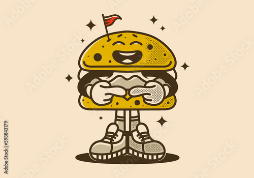 Burger character design with shy expression