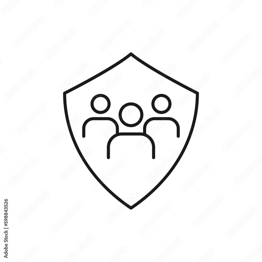Group of people and shield. Family protection line icon isolated on white background. Vector illustration Group of people and shield. Family protection line icon isolated on white background. Vector illustration