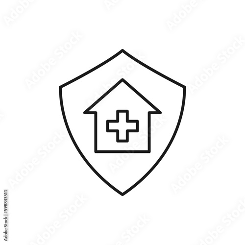 Free Download Hospital and shield. Healthcare, medical protection line ison isolated on white background. Vector illustration - GFXLoad