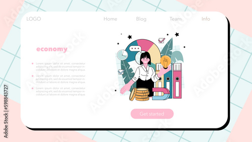 Financial analyst web banner or landing page. Office manager