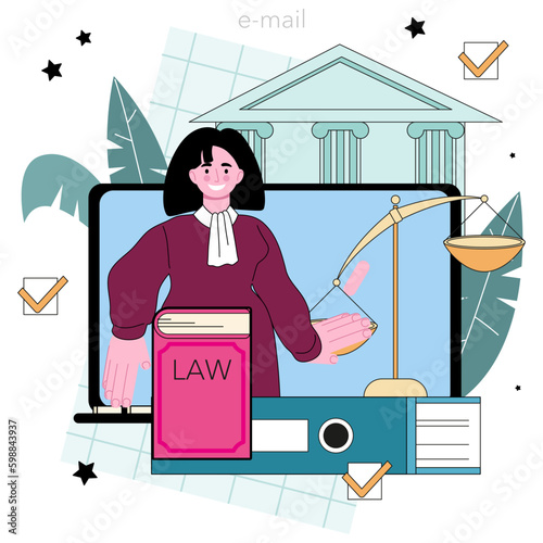 Judge online service or platform. Court worker stand for justice