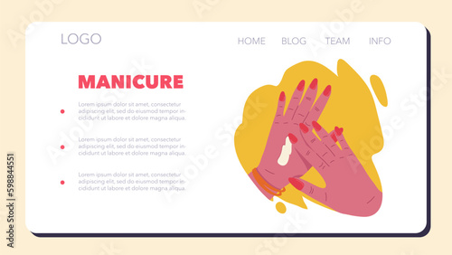 Female hands getting a manicure process web banner or landing page