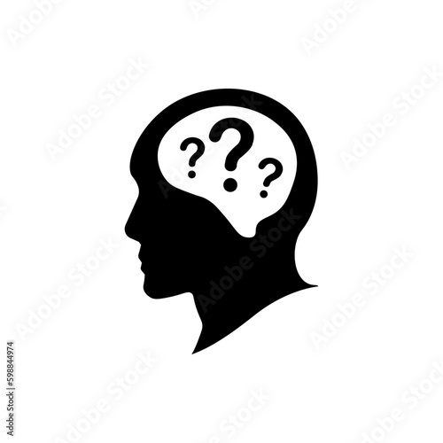 The silhouette of a head with a question mark. Problem. Question. a simple black and white icon. Vector illustration.