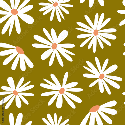70s retro groovy floral botanical seamless pattern. Summer camomiles. Floral nostalgia background. Vintage digital paper.