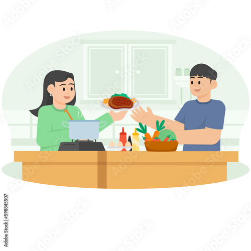 A Woman Who Is Delivering Her Cooking Results Illustration