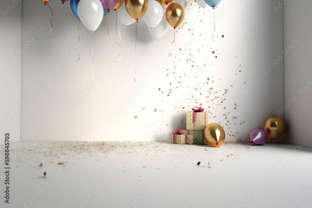 happy birthday white background .Generative AI Stock Illustration