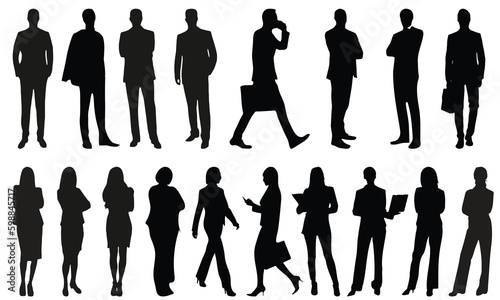 Business people, men and women. Set of vector silhouettes isolated on white background