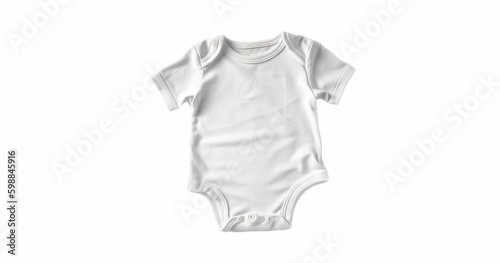 White baby onesie isolated over white background. Good for insert your design White new baby bodysuit . Closeup. Empty place for text or logo on apparel.