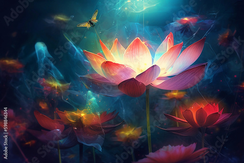 fantasy glowing lotus flowers close up