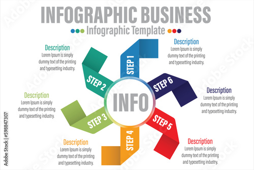 Infographic design template with numbers Six 6 option or six 6 Steps can be used for workflow layout, diagram, number step up options.