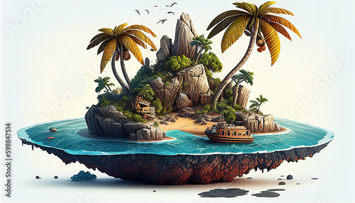 illustration of a beautiful small island in the middle of the sea