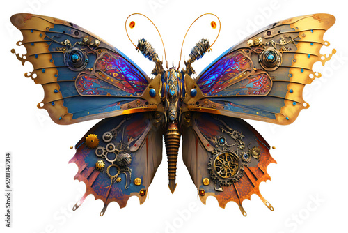 magic steampunk fantasy butterfly, isolated design element on transparent background, generative ai
 photo