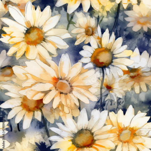 Seamless Watercolor Daisies Pattern  Repeating Floral Background  Generative AI