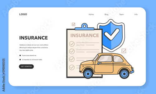 Car insurance web banner or landing page. Idea of security and protection
