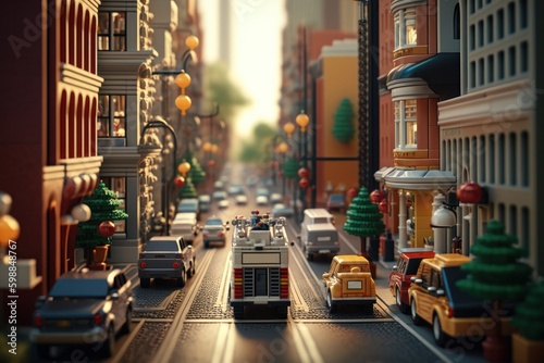 blocks minifigures of the city on the street, generative ai photo