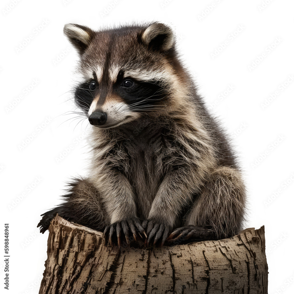 brown raccoon isolated on white