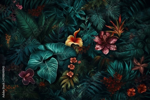  Blooming Beauty  3D Mural Wallpaper with a Colorful Flower and Leaf Design Ai