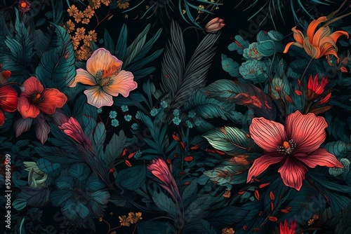  Tropical Paradise  3D Wallpaper with Colorful Flowers and Leaves for an Exotic Ambiance Ai