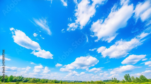 青い空と白い雲、緑の草原