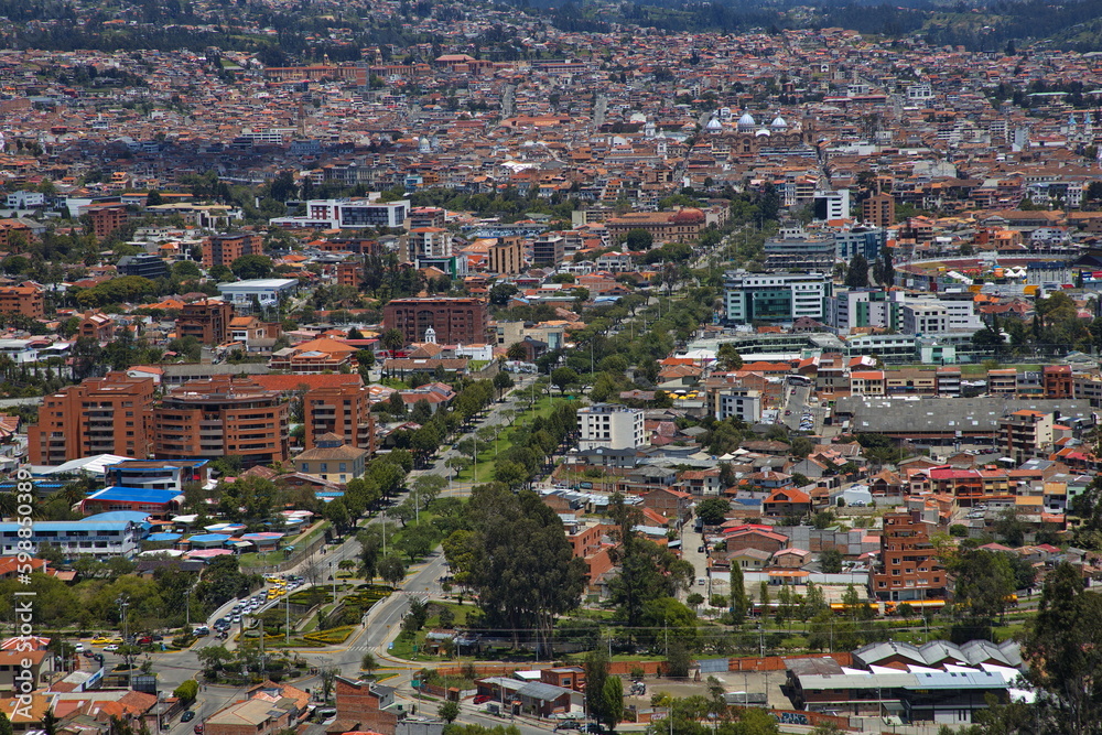 View of Cuenca from Mirador de Turi, Canar Province, Ecuador, South America
