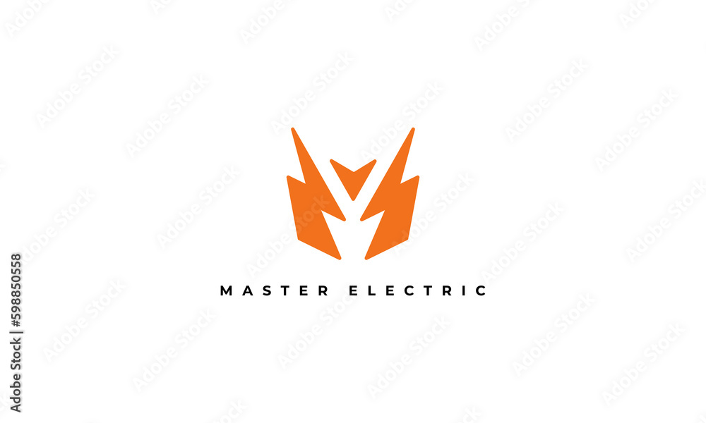 pictogram logo for electric company with combination abstract letter M and lightning icon pictogram logo for electric company with combination abstract letter M and lightning icon