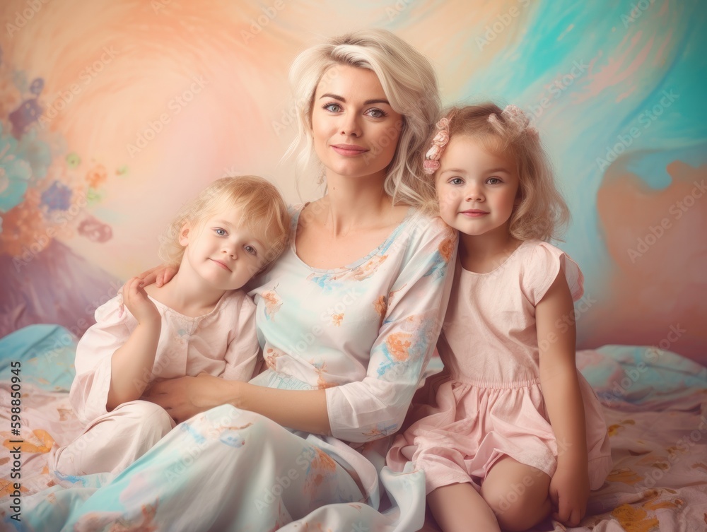 Happy mother's day. A vibrant and colorful image of a mother and her children. Generative AI Happy mother's day. A vibrant and colorful image of a mother and her children. Generative AI