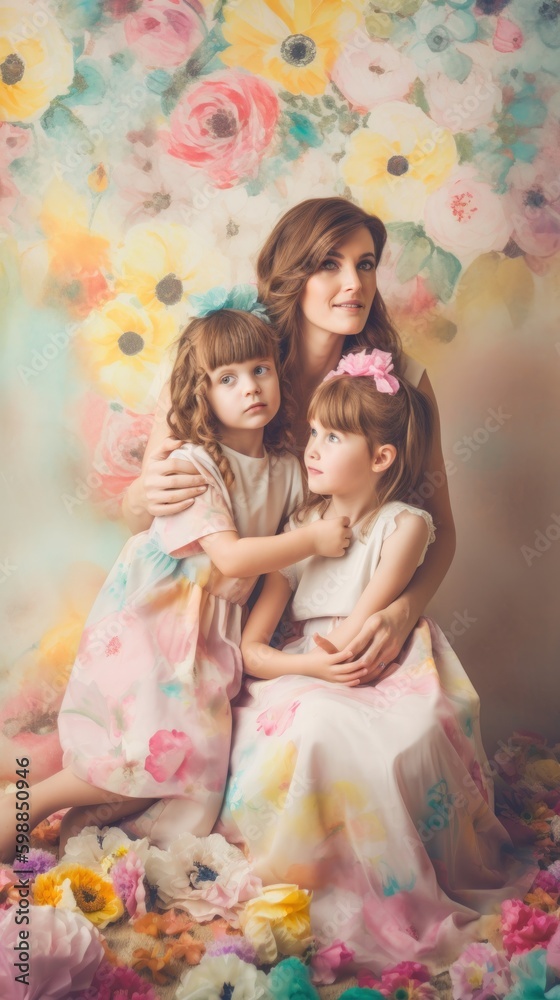Happy mother's day. A vibrant and colorful image of a mother and her children. Generative AI Happy mother's day. A vibrant and colorful image of a mother and her children. Generative AI