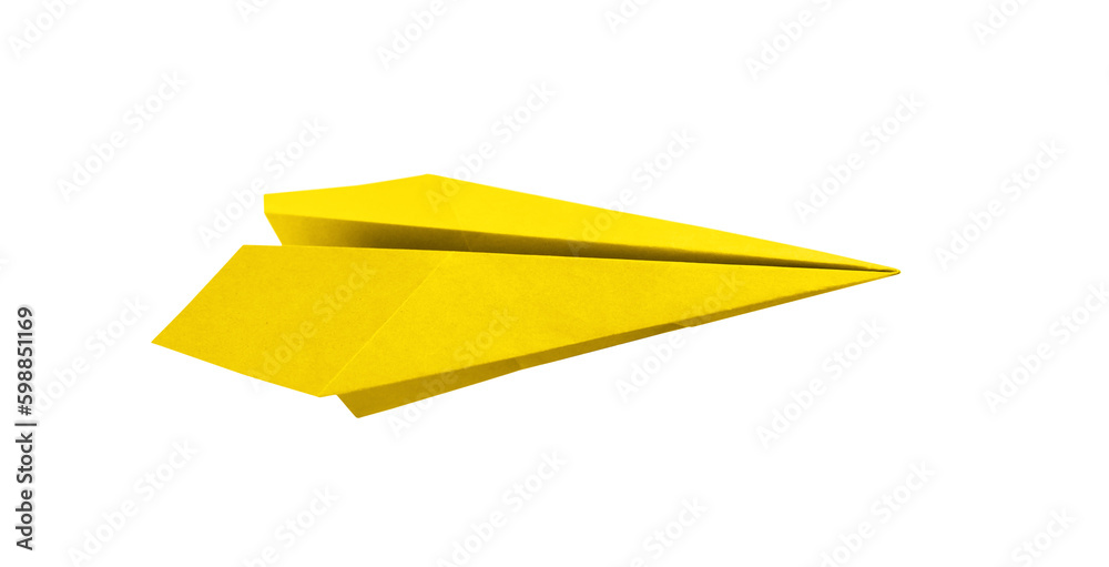 Yellow paper plane origami isolated on a white background Yellow paper plane origami isolated on a white background