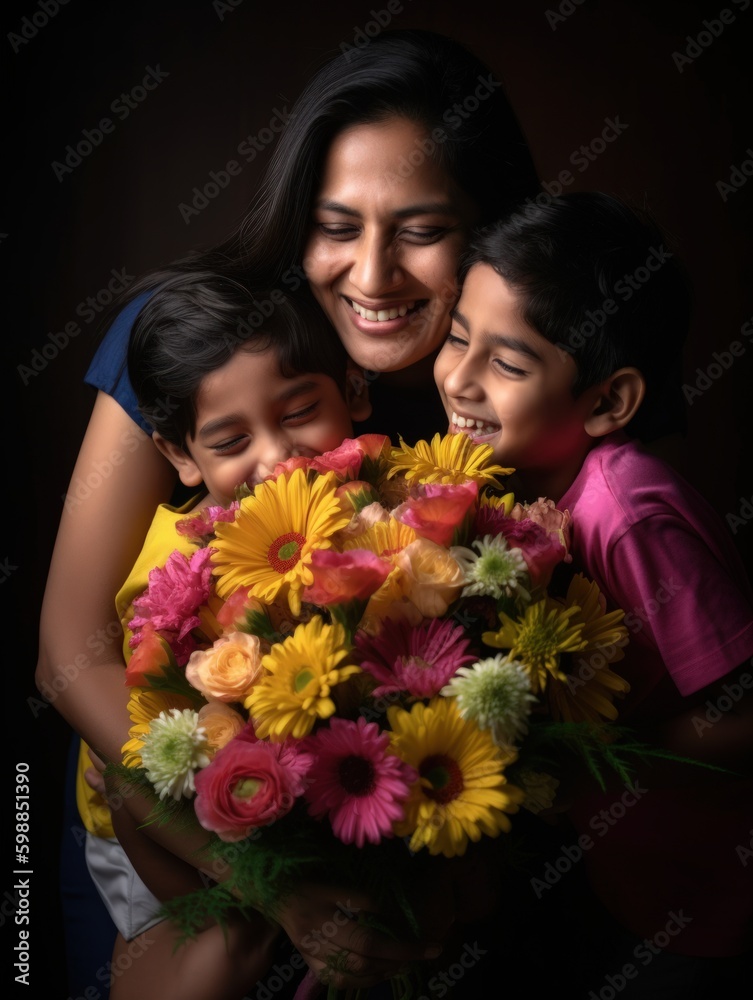 Happy mother's day. A heartwarming depiction of a mother and her children on Mother's Day. Generative AI Happy mother's day. A heartwarming depiction of a mother and her children on Mother's Day. Generative AI