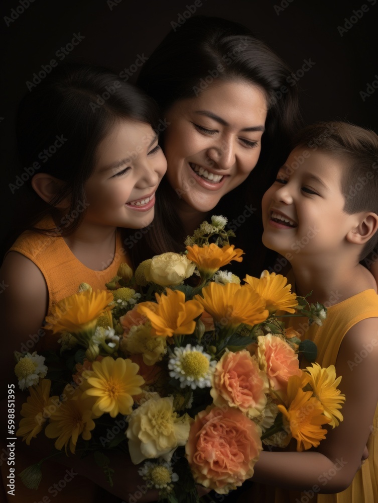 Happy mother's day. A heartwarming depiction of a mother and her children on Mother's Day. Generative AI Happy mother's day. A heartwarming depiction of a mother and her children on Mother's Day. Generative AI