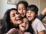 Happy mother's day. A heartwarming and candid snapshot of a mother and her kids celebrating Mother's Day together. Generative AI