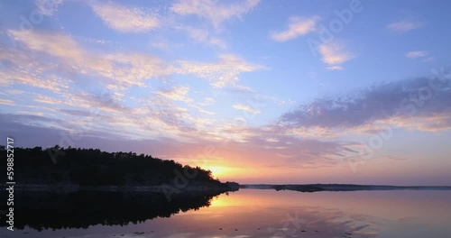 View of sunset on the island of Konungsskär in summer, Achipelago National Park, Finland. photo