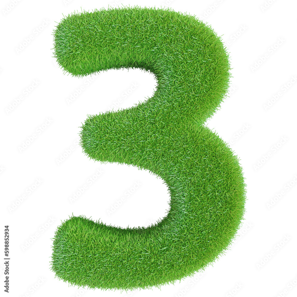 3 number grass 3d render 3 number grass 3d render