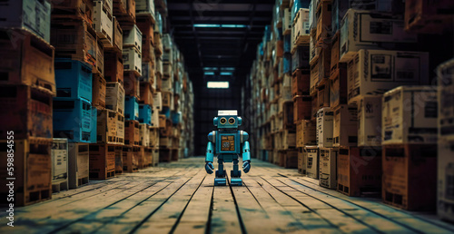 a robot walking within an empty warehouse