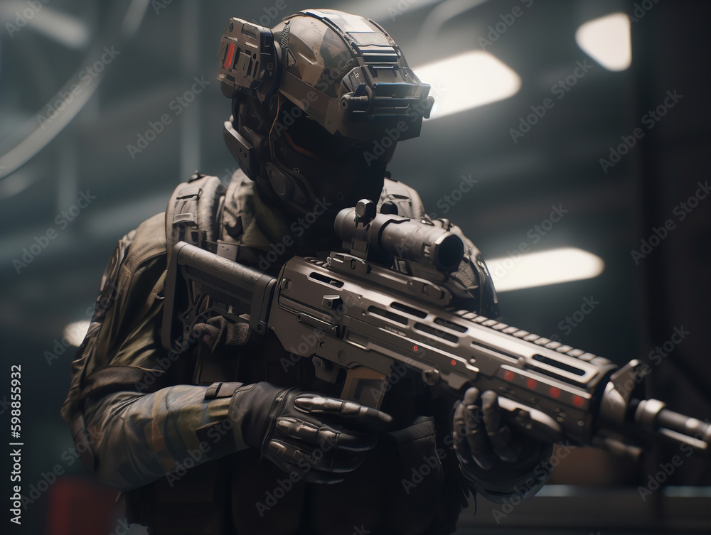 assault rifles team with the cold fusion by generative AI Stock