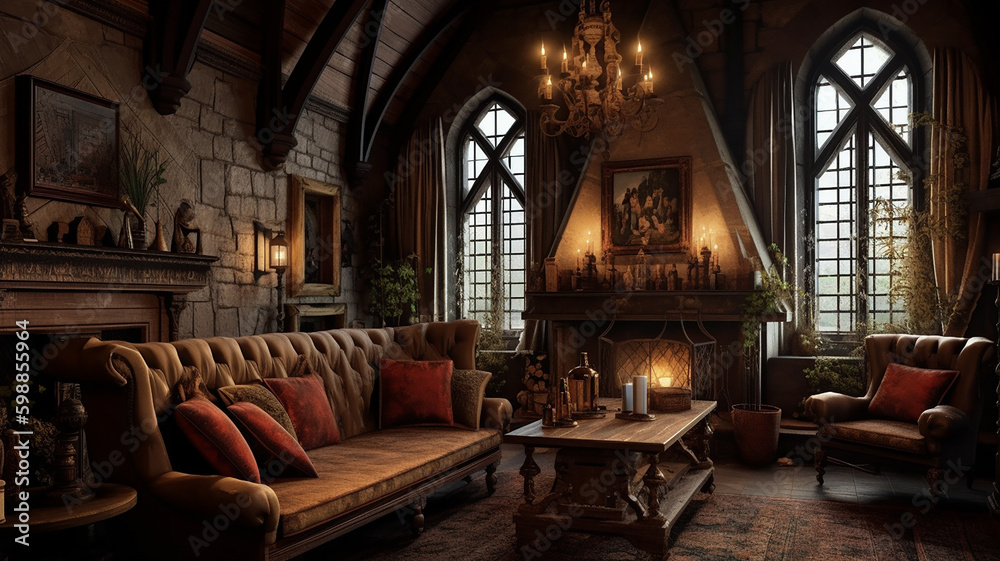 Luxury gothic room interior, ai generative