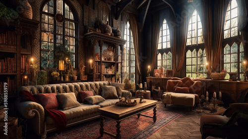 Luxury gothic room interior, ai generative © Iva