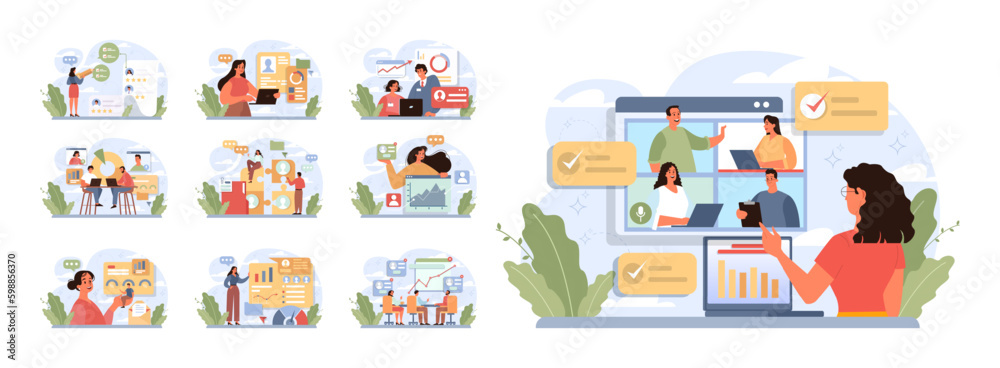 Obraz premium Employee performance management set. Performance indicators and reports