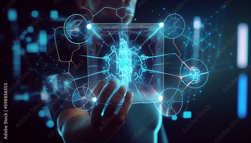 a manager in the database room with a hologram works data flow a manager in the database room with a hologram works data flow