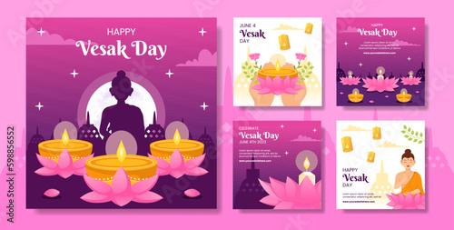 Vesak Day Celebration Social Media Post Flat Cartoon Hand Drawn Templates Background Illustration