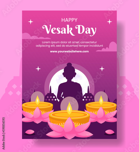 Vesak Day Celebration Vertical Poster Flat Cartoon Hand Drawn Templates Background Illustration