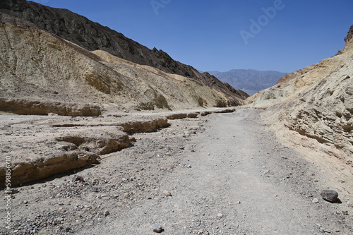 Golden Canyon Trail Head walk in Death Valley at Midday. 