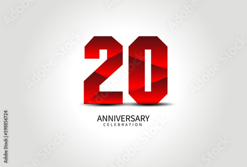 20 Year Anniversary Celebration Logo red vector, 20 Number Design, 20th Birthday Logo, Logotype Number, Vector Anniversary For Celebration, Invitation Card, Greeting Card. logo number Anniversary