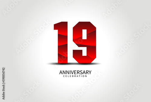 19 Year Anniversary Celebration Logo red vector, 19 Number Design, 19th Birthday Logo, Logotype Number, Vector Anniversary For Celebration, Invitation Card, Greeting Card. logo number Anniversary
