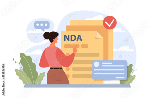 NDA non-disclosure document. Female character signing business