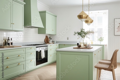 Minimalist Scandinavian Kitchen with Wood Accent, Ai Generative © AKKA