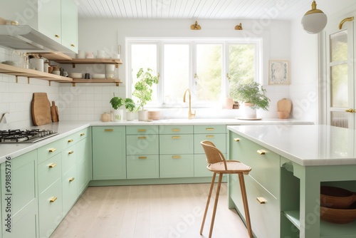Minimalist Scandinavian Kitchen with Wood Accent  Ai Generative