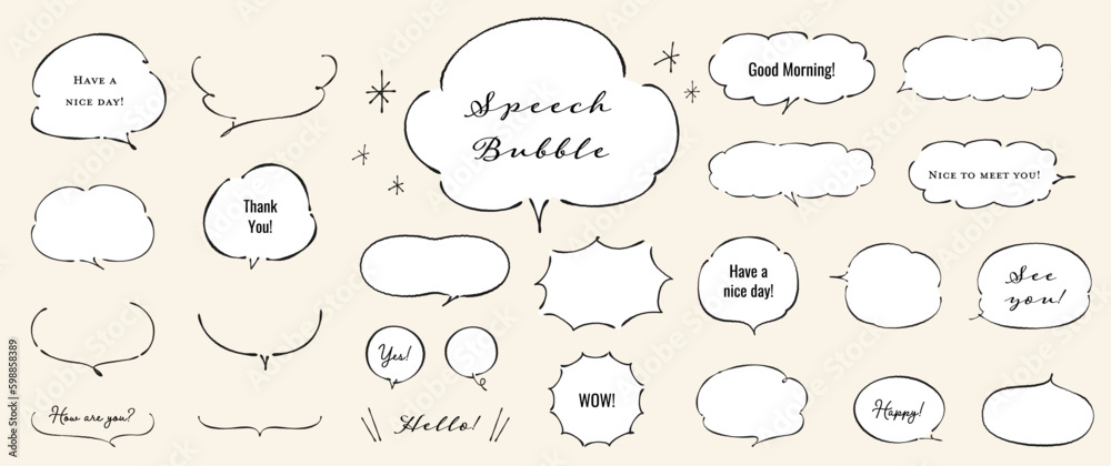 A set of speech bubbles that look like they were handwritten with a fountain pen A set of speech bubbles that look like they were handwritten with a fountain pen