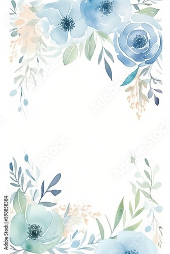 Water Color Pastel Flower and bloom  Wedding decorative perfect rectangle frame border  AI Generative